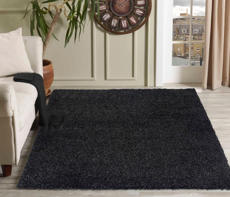 Image of Desire Rugs Plain Living Room Shaggy Area Rugs Anthracite 160X230 Cm