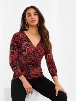 image of Joe Browns Perfect Paisley Wrap Top -black, Black, Size 8, Women