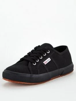 image of SUPERGA 2750 Jcot Classic Lace Up Plimsoll Pumps, Black, Size 1 Older