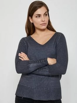 image of Mint Velvet Overdye Woven Back Jumper - Grey