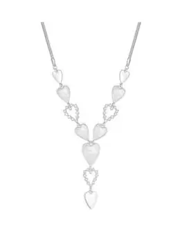 image of Lipsy Silver Mother Of Pearl Inlay With Crystal Heart Y Necklace, Silver, Women