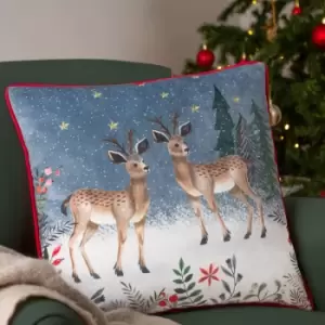 Image of Ditsy Festive Reindeer Cushion Slate Blue, Slate Blue / 45 x 45cm / Polyester Filled