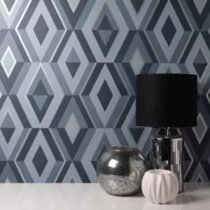 Image of Shard Blue Geometric Wallpaper Blue/Grey/White