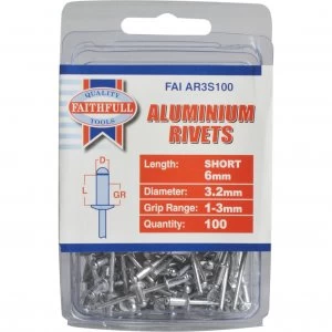 image of Faithfull Aluminium Pop Rivets 3mm 6mm Pack of 100