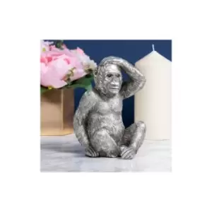 Image of Gorilla Ornament Rustic Silver Style Resin Christmas Sculpture Figurine Xmas