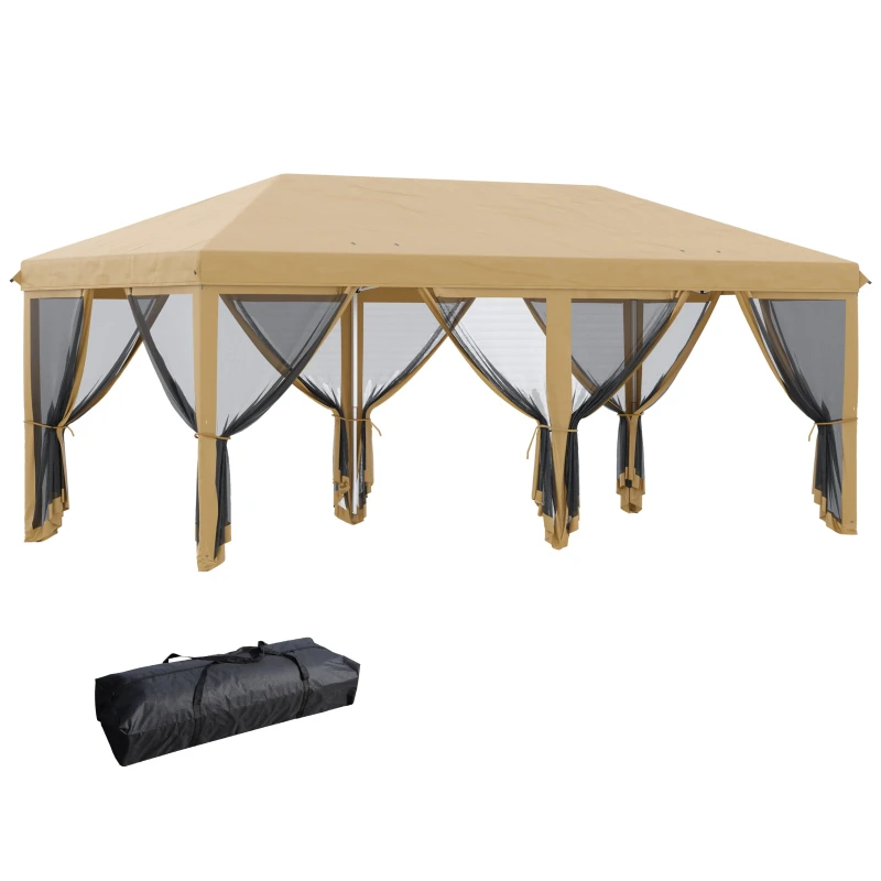 Image of Outsunny 6 x 3m Pop Up Party Tent Canopy with 6 Removable Sidewalls Beige