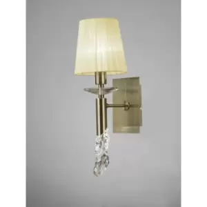 image of Tiffany wall light with switch 1+1 E14+G9 bulb, antique brass with cream shade & transparent crystal