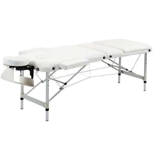 Image of HOMCOM Folding Faux Leather Massage Table Aluminium Frame with Headrest Arms White