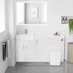 Image of 1500mm - 1800mm White Toilet and Sink Unit with Marble Effect Worktop and Chrome Fittings - Coniston