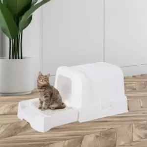 Image of Pawhut Large Litter Box w/ Fully Enclosed Kitten Pan w/Scoop White