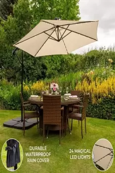 Image of Beige 3m LED Cantilever Parasol With Fan Base