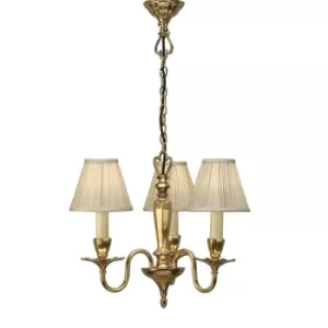 image of Asquith 3 Light Multi Arm Ceiling Pendant Chandelier Solid Brass, Beige organza effect fabric, E14