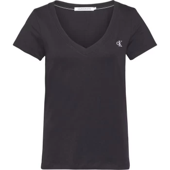 Image of Calvin Klein Jeans Ck Embroidery Stretch V-Neck - BK BLACK BAE