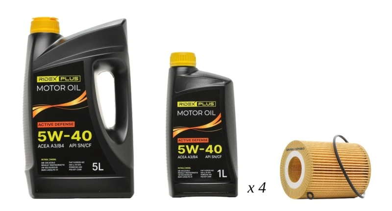 Image of RIDEX PLUS 100908O0064P Oil change kit (oil filter + engine oil) Oil change kit (oil filter + engine oil) (100908)