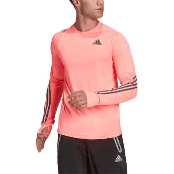 adidas 3 Stripe Long Sleeve T Shirt Mens - Acid Red