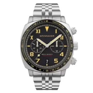 image of Spinnaker Hull California Chorongraph Vintage Black Dial Stainless Steel Bracelet Mens Watch SP-5092-11