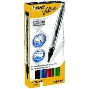 image of Bic Velleda Liquid Ink Drywipe Marker Assorted Pack of 4 902094