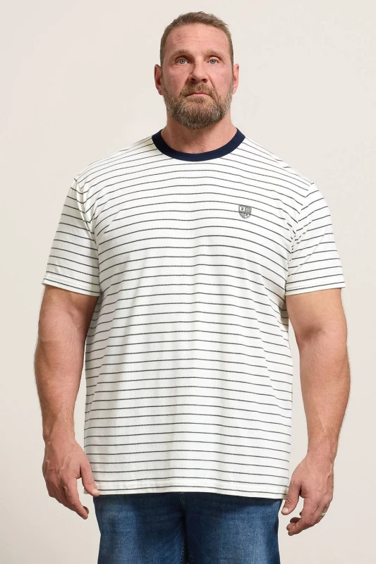 Image of BadRhino BadRhino Men Extra Long Stripe Pique T-Shirt in Off White Size: 5-6X-Large Off White 5-6XL Male 5063853053826