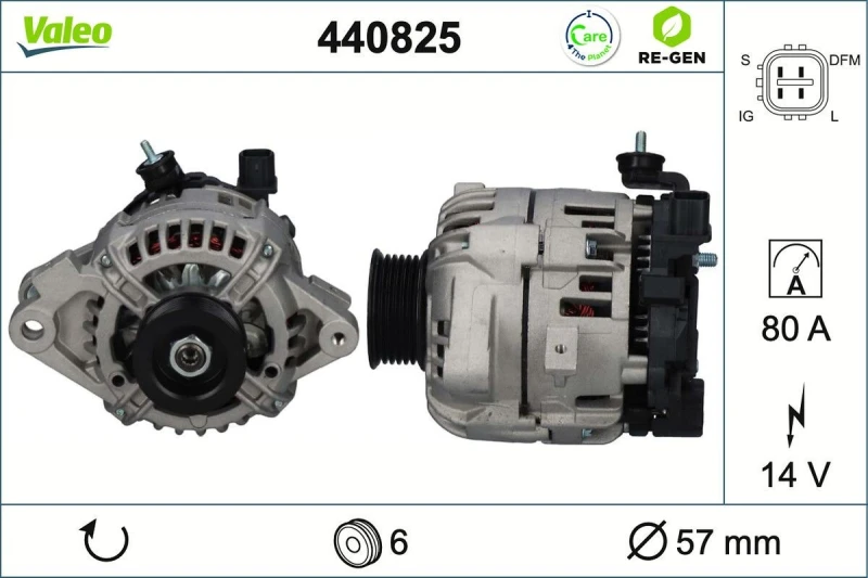 Image of VALEO 440825 Generator VALEO RE-GEN REMANUFACTURED Alternator Charging Current: 80A, Voltage: 14V Alternator (4)