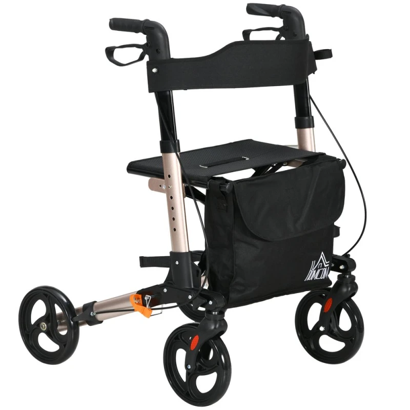Image of HOMCOM 4 Wheel Rollator With Seat And Back, Gold Tone, Gold 712-055V00GD