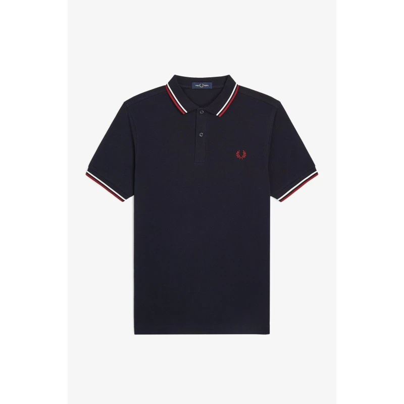 Image of Fred Perry Short Sleeve Twin Tipped Polo Shirt Navy T55 male L