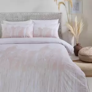 Image of The Linen Yard Pampas Grass Blush 100% Cotton Reversible Duvet Cover and Pillowcase Set Pink/White