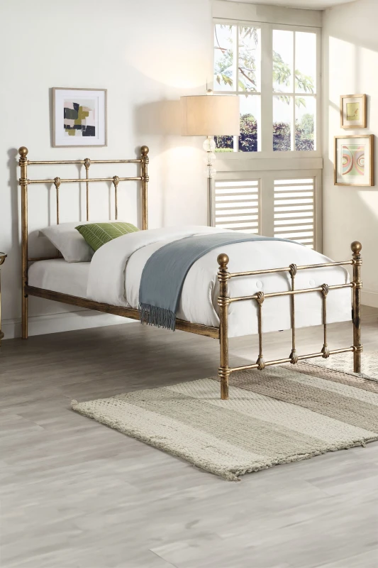 Image of SLUMBERWORX Bayford Traditional Antique Brass Metal Bed Frame - Double 5055744825599