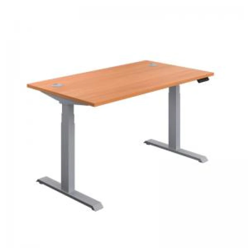 Image of Jemini Sit/Stand Desk with Cable Ports 1200x800x630-1290mm Beech/Silver KF809685