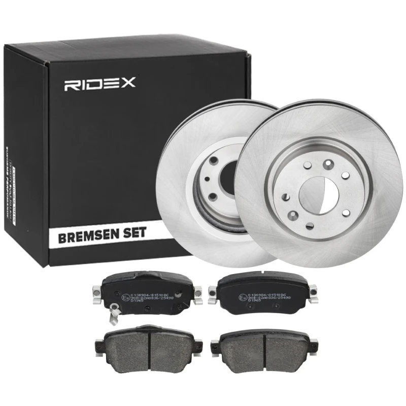 Image of RIDEX 3405B1444 Brake disc and pads set Rear Axle, Brake Disc Type: internally vented, with acoustic wear warning Brake Set,disc brakes (3405)