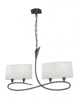 Image of Ceiling Pendant 2 Arm 4 Light E27, Satin Nickel with White Shades