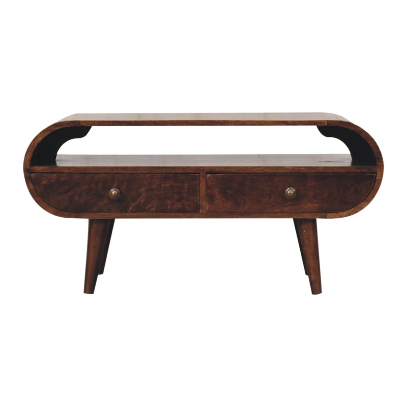 Image of Artisan Furniture Artisan Furniture Solid Wood California Walnut Circular TV Stand, Brown, 2 Drawers and 1 Shelf