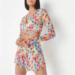 image of Missguided Petite Co Ord Floral Print Plisse Floaty Shorts - Multi