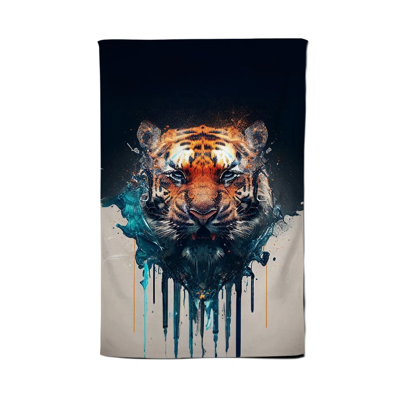 Image of Warren Reed - Designer Tiger Face Splashart Tea Towel in Brown Brown Unisex