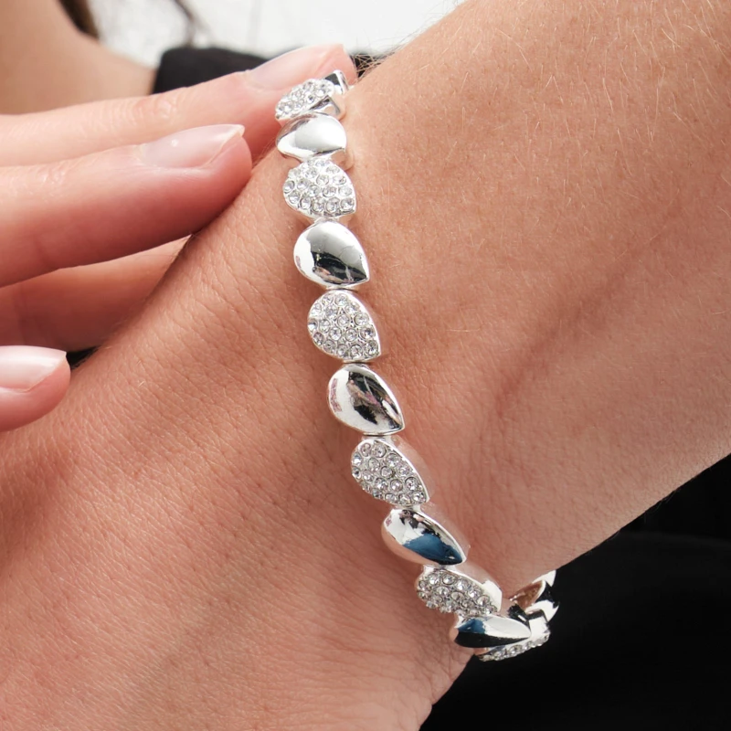 Image of Jon Richard Jon Richard Silver Plated Polished And Pave Stretch Bracelet Silver