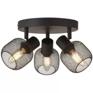 image of Searchlight Meshy 3 Light Cage Round Spotlight, Black