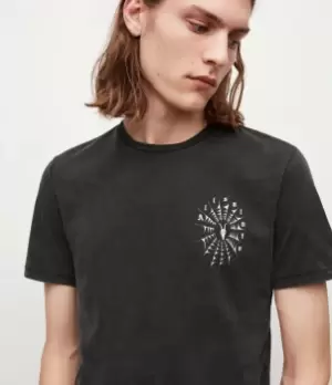 Image of AllSaints Mens Net Brace Crew T-Shirt, JET Blk/optic WHT, Size: M