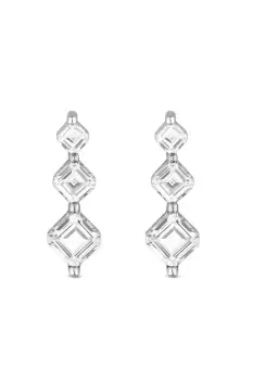 Image of Sterling Silver 925 Cubic Zirconia Graduated Princess Cut Drop Earrings