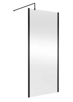 image of Nuie 900mm Outer Framed Wetroom Screen With Support Bar - Matt Black