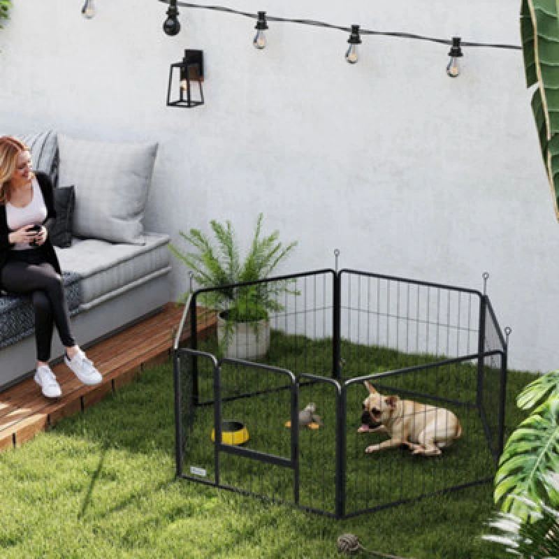 Image of PawHut Dog Playpen, 6 Panels Puppy Pen Dog Playpen, 60cm High, Black D06-256V00BK