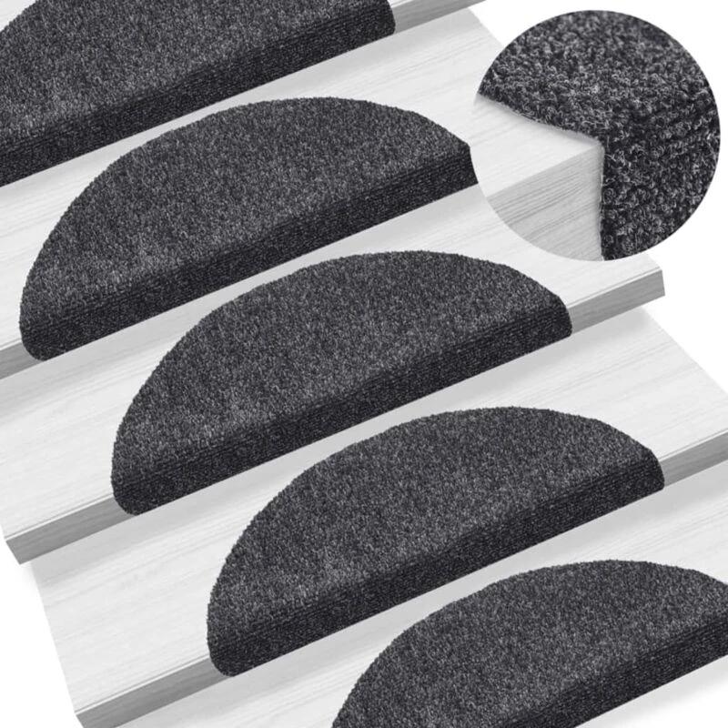 Image of vidaXL 15x Self-adhesive Stair Mats Needle Punch 56x17x3cm Dark Grey Tread Pad