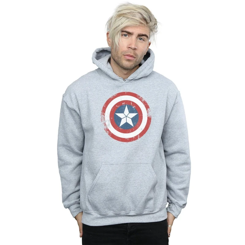 Image of Marvel Marvel Men Captain America Civil War Distressed Shield Hoodie in Grey Size: Small Grey S Male 5057981029976
