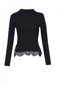 image of French Connection Nicola Knits Lace High Neck Jumper Black