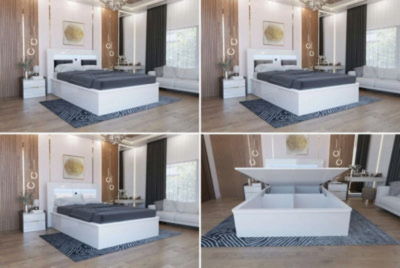 Image of Sliding Wardrobes 4 u LTD Sliding Wardrobes 4U Helston High Gloss Ottoman Storage Bed In Double And King Size, Available In Three Colors - Grey Double