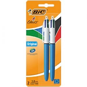 image of BIC 4 Colours Retractable Ballpoint Pen with Grip Medium 0.4mm Pack of 2