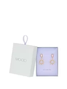 image of Mood Rose Gold Pink Baguette And Crystal Celestial Drop Earrings - Gift Boxed