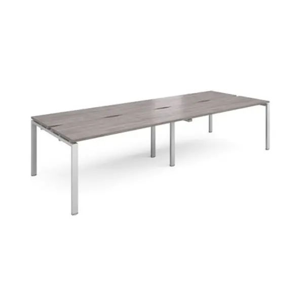 Image of Adapt Adapt sliding top double back to back desks 3200mm x 1200mm - silver frame, grey oak top STE3212-S-GO