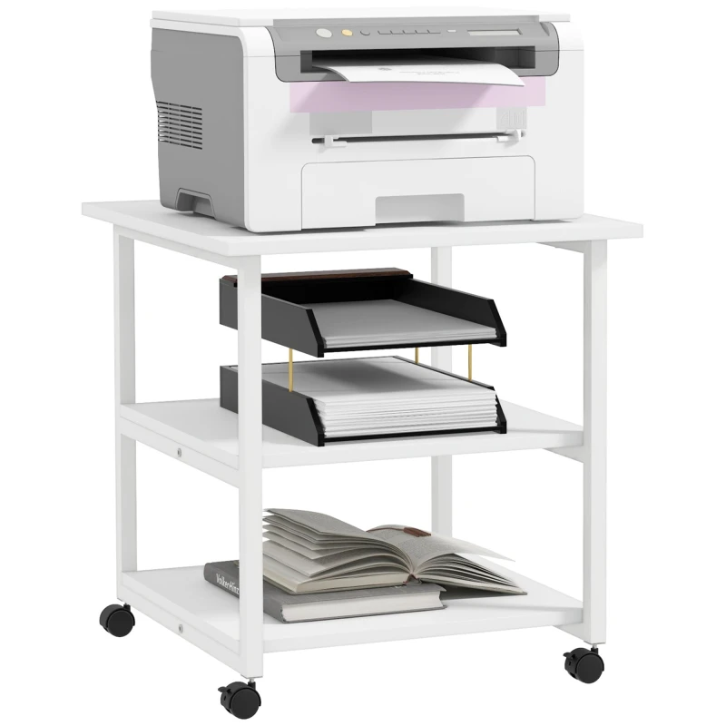 Image of HOMCOM HOMCOM 3-Tier Printer Stand with Storage Shelf and Wheels Rolling Printer Cart in White White One Size Unisex 5056725534202