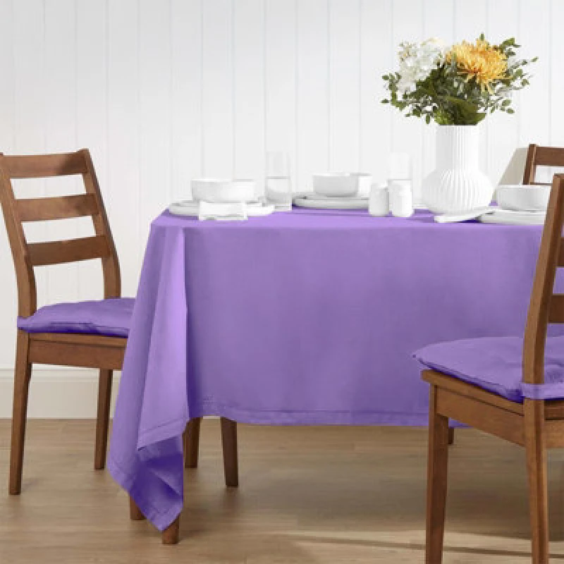 Image of Homescapes Plain Cotton Tablecloth, 137cm x 137cm Purple