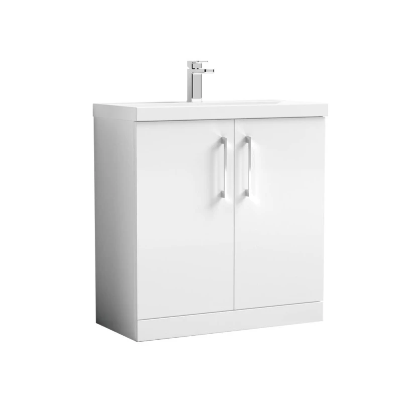 Image of Balterley Modern Bathroom 2 Soft-Close Door Floor Standing Vanity Unit with Mid-Edge Basin, Gloss White, 800 mm in White White Unisex