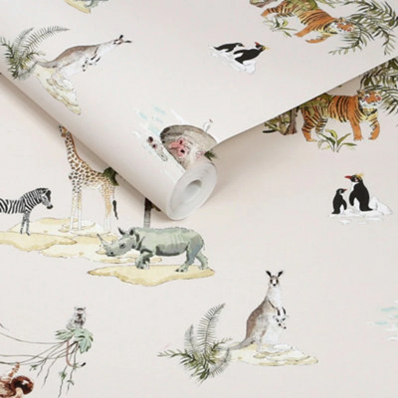 Image of Sophie Allport Animals Of The World Chalk Blush Wallpaper